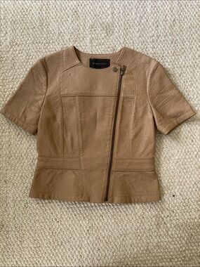 Vegan Leather BCBGMaxAzria Tan Short-Sleeve Leather Top